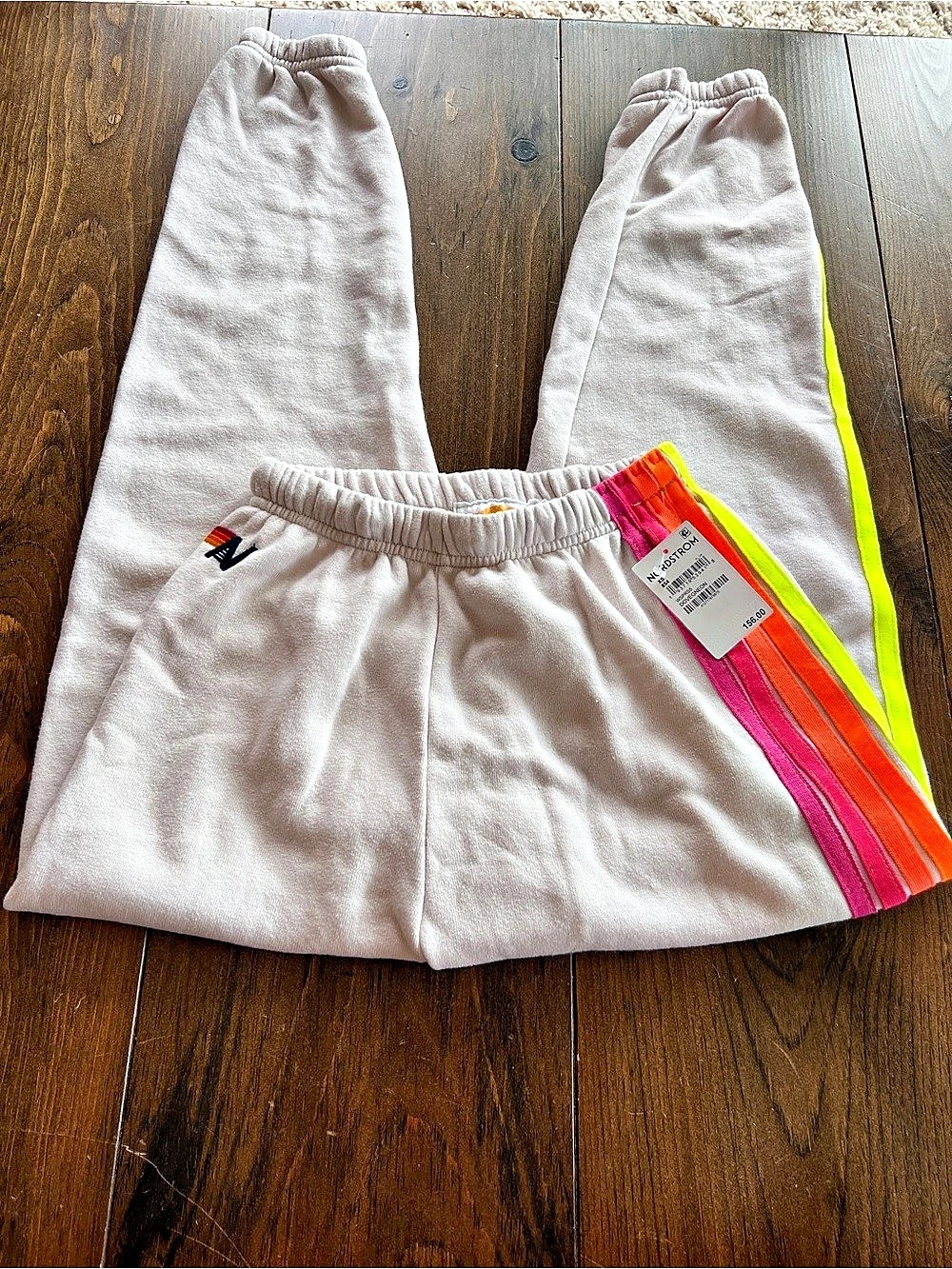 Aviator Nation 5 Stripe Sweatpants/Joggers - Dove/Neon-xs